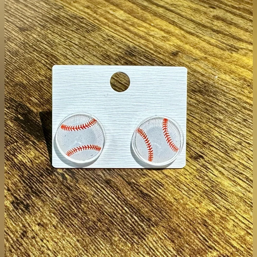 ☀️3/$10 BUNDLE!!☀️ Baseball Acrylic Stud Earrings - Picture 4 of 5
